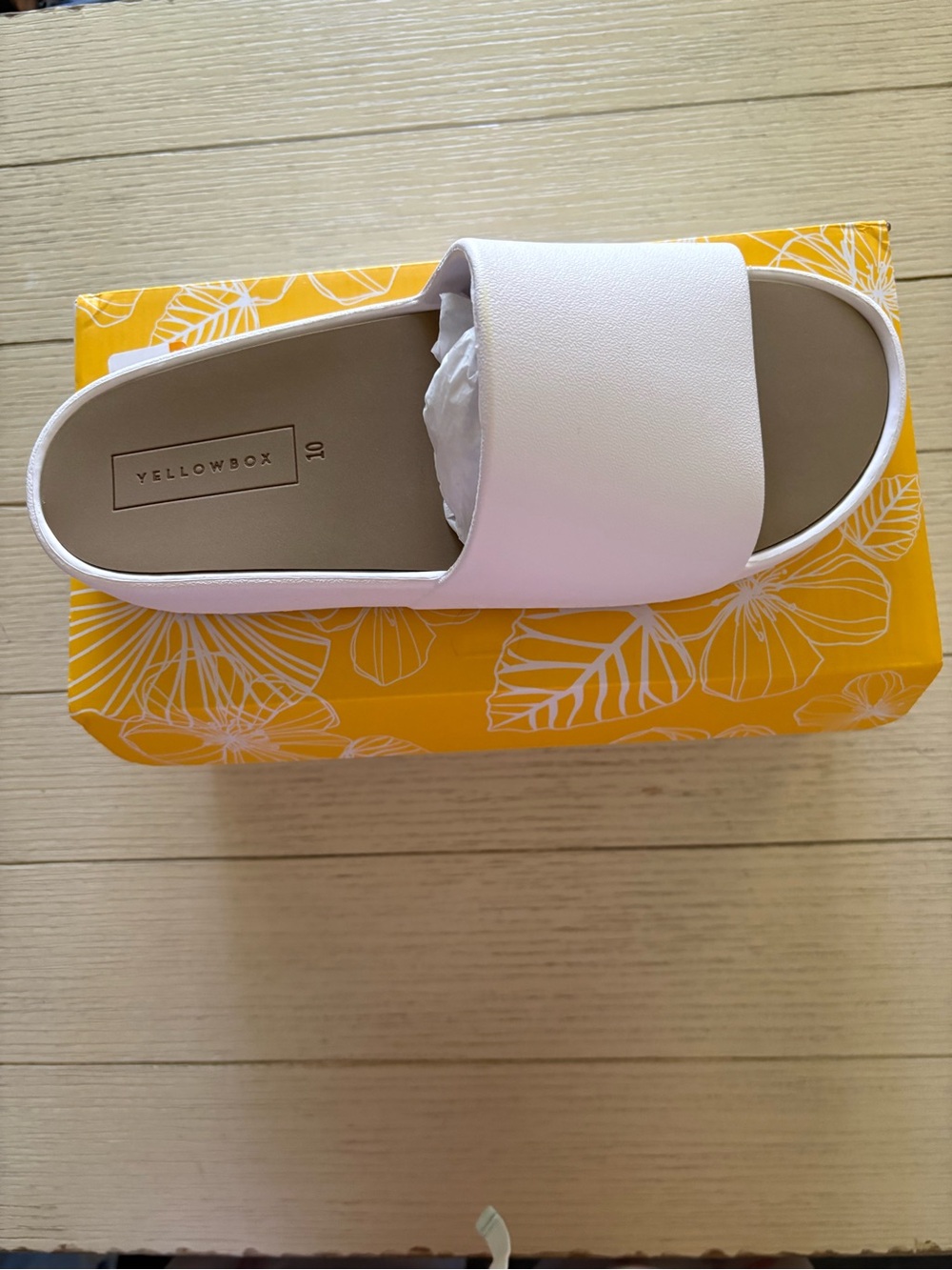 Yellow Box White Slip-On Slide Sandals